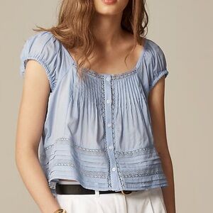 J Crew Cap sleeve lace trim top in cotton voile sz XS